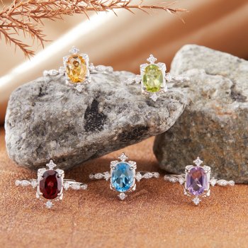 Natural Amethyst and Citrine Gemstone Ring for Women